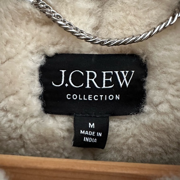 J. Crew Limited Edition Silver Metallic Cropped Leather and Shearljng Jacket - Picture 7 of 8